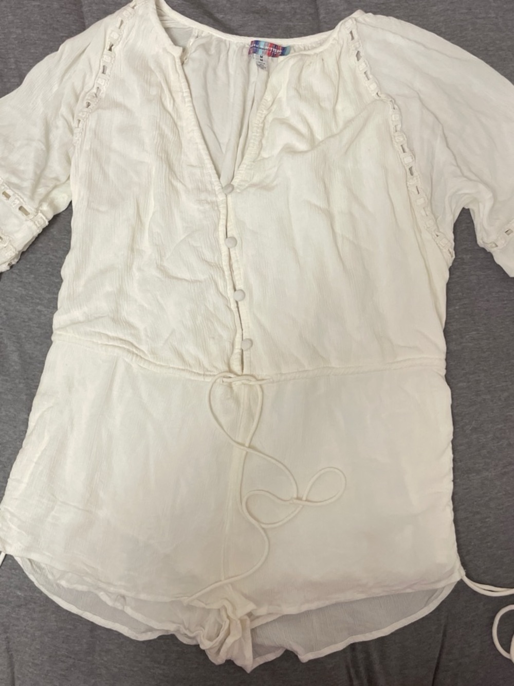 Urban Outfitters White Gauze V-Neck Drawstring Romper